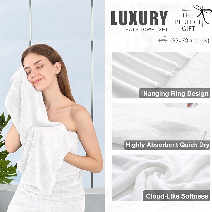 4 Piece Extra Large Bath Towel 35"x70" Oversized Bath Sheet White Bath Towel Set - Image 3