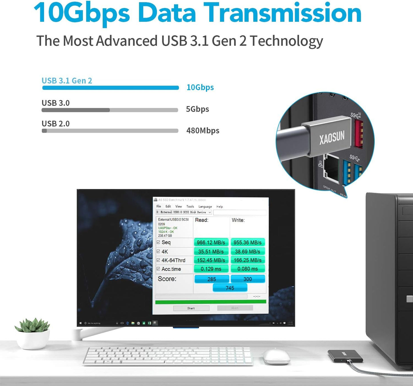 XAOSUN [10Gbps] USB C Female to USB Male Adapter (2-Pack), 3.1 USB A to C Adapter, One-Sided SuperSpeed Data Sync & 100W Fast Charging for iPhone 15 Plus Pro Max, Laptop, Charger, Quest Link, etc.