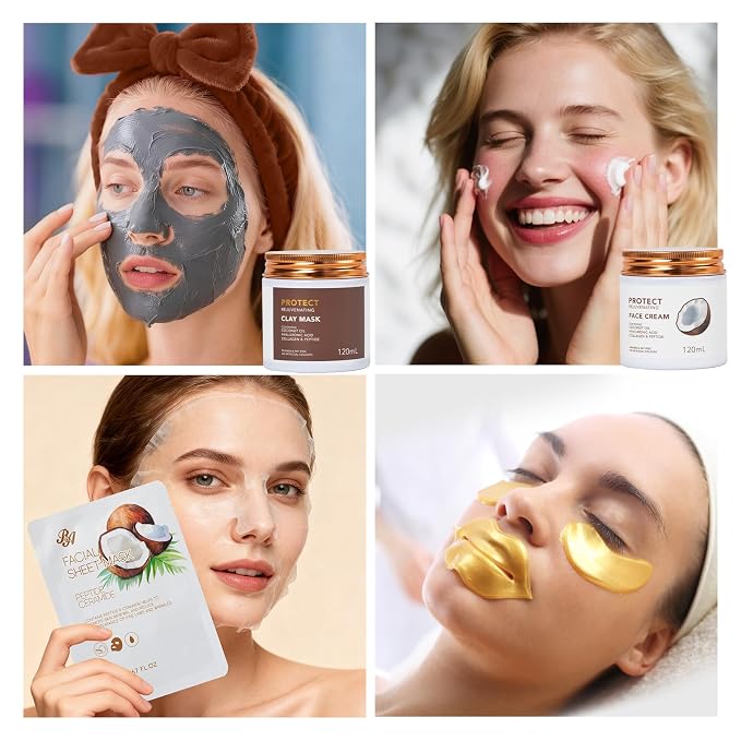 Mother's Day Gifts, Coconut 32 Pcs Facial Skin Care Kit, Home Spa & Self-Care - Image 3