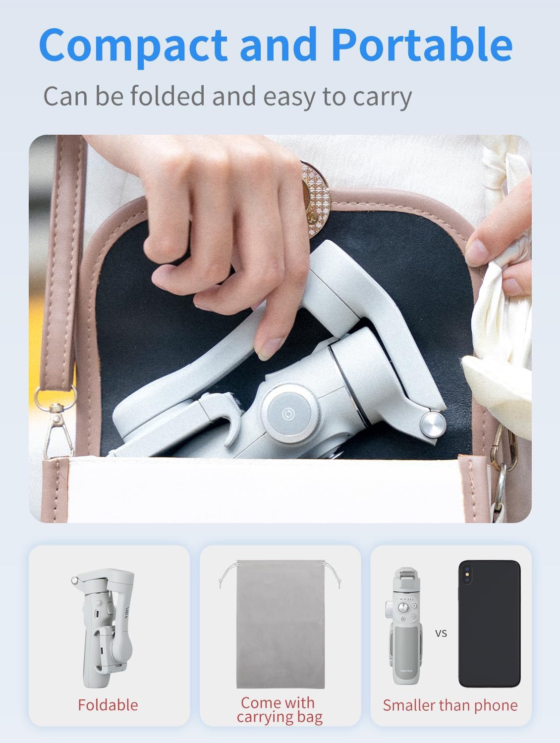 FeiyuTech VB 4SE Gimbal Stabilizer for Smartphone,Foldable Phone Gimbal for Video Recording,Gesture Control,Fit iPhone&Android, iPhone Stabilizer for YouTube,TikTok,Vlog,Live Stream,Max 0.69lb