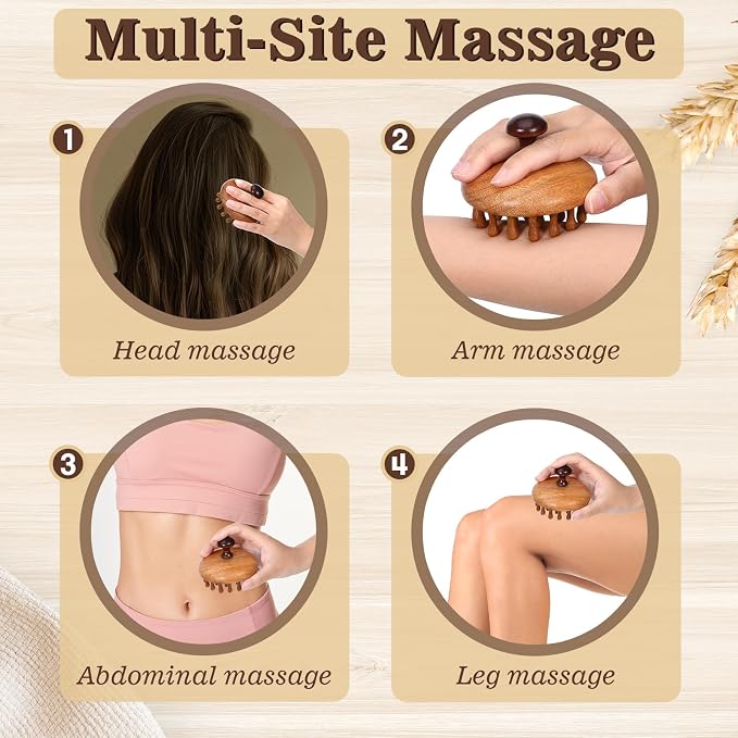Trinkrittey 2 Pack Wooden Scalp Massager Comb Wooden Hair Brush Head Gua Sha - Image 4