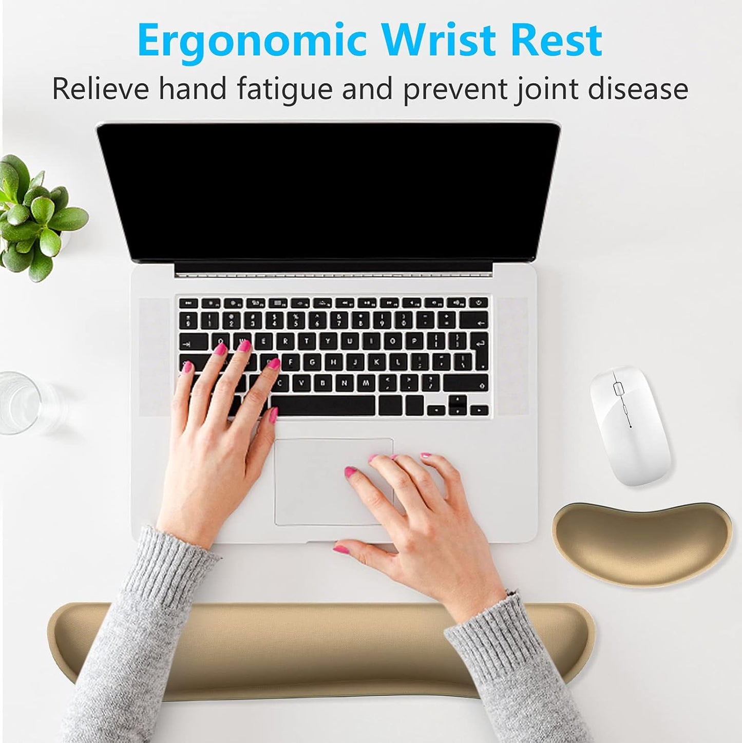 Dapesuom Enlarge Keyboard Wrist Rest, Memory Foam Wrist Cushion for Desk Mats Support, Cute Typing Pain Relief Keyboard Mouse Pad Rests Set with Non-Slip Base for Gaming Laptop Office, Leather Brown