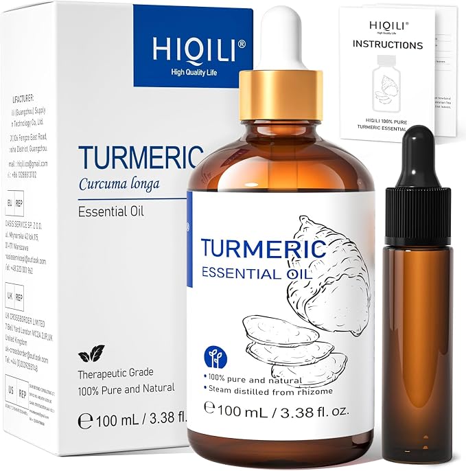 HIQILI 100ML Turmeric Oil for Face Skin Care, Aromatherapy, 100% Pure, Use by HIQILI