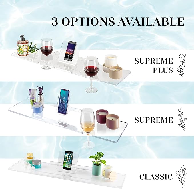 36" Supreme - Clear Acrylic Bathtub Tray Caddy Tub Shelf, Spa Board Luxury - Image 6