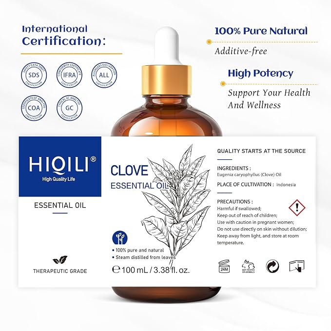 HIQILI 100ML Clove Oil for Teeth and Gums, Tooth Aches, Aromatherapy, 100% Pure - Image 7