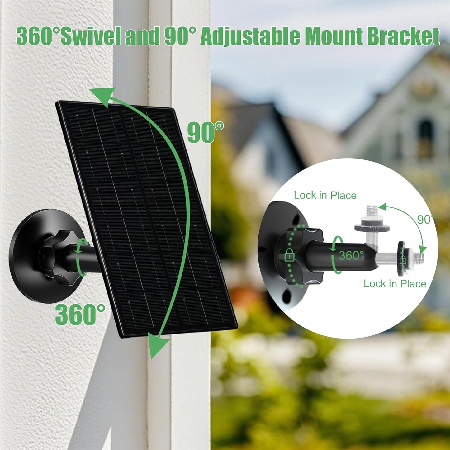 Zivif 4W Solar Panel for Security Camera, Solar Panel Charger with USB-C & Micro USB Ports, Compatible with Rechargeable Battery Camera, 360° Adjustable Mount