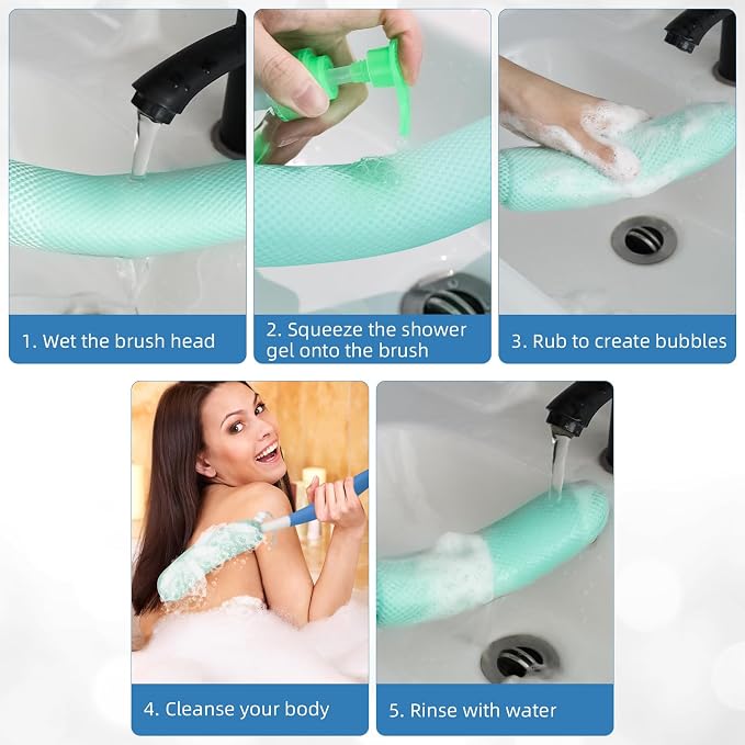 15.35" Back Bath Brush with Sponge, Back Scrubber Bath Mesh with Anti-Slip - Image 12