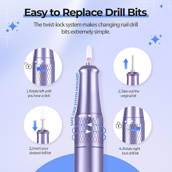JOSGLOI Electric Nail Drill Professional: Shiny 40000RPM Electric Nail File Kit - Image 3