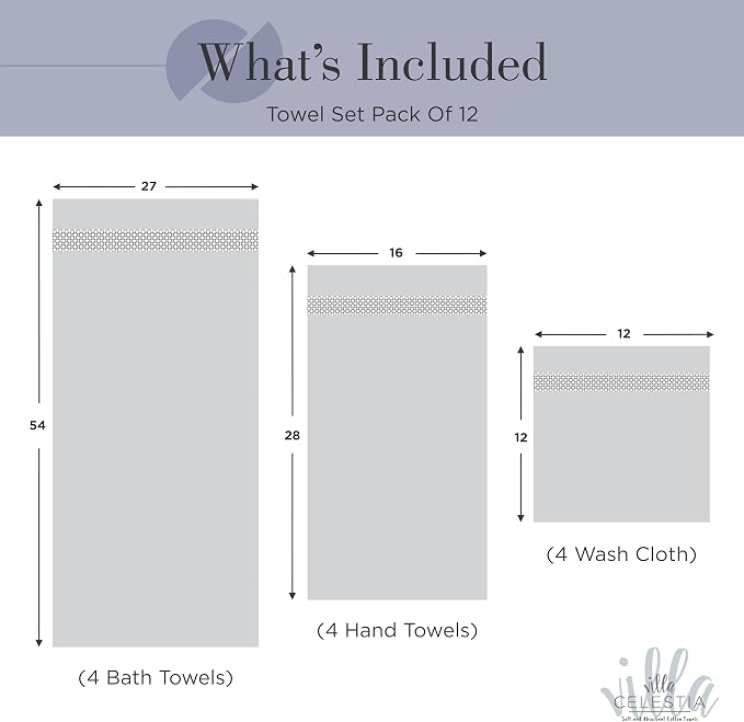 100% Cotton Bath Towel Set of 12-4 Bath Towels, 4 Hand Towels, 4 Wash Cloths - Image 5