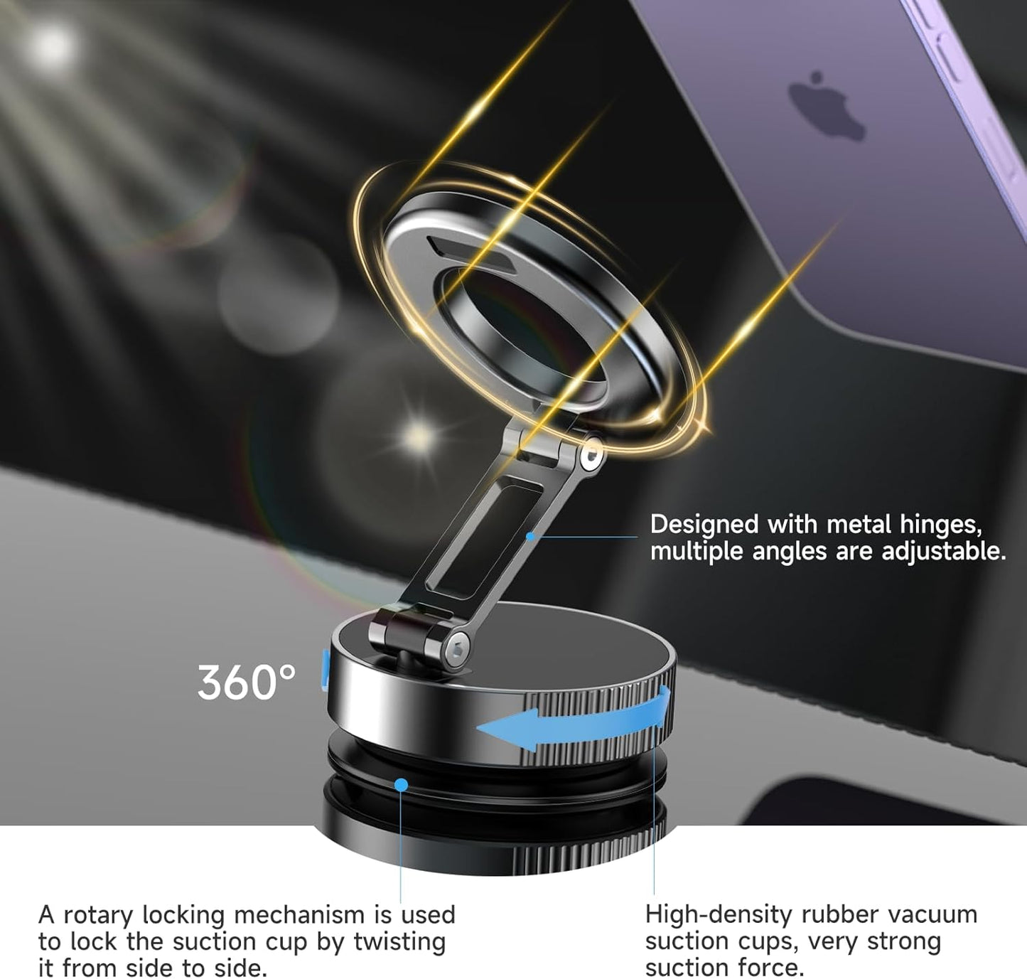 360° Vacuum Suction Cup Magnetic Car Phone Holder [ 96+LBS Suction & 2800gf Magnetic ], Foldable Portable Magnetic Phone Holder for Your Car, Car Phone Mount for iPhone 16/15/14/13/12 Series