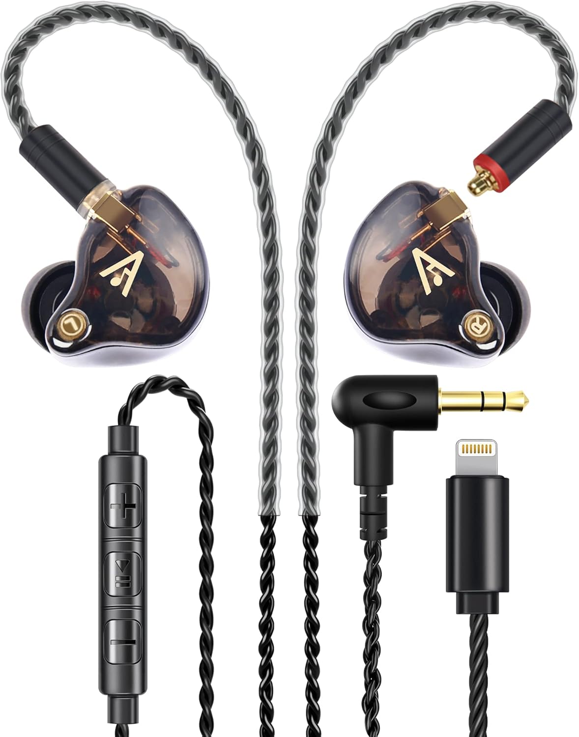 Vibes 201ML Wired Earbuds in Ear Headphones with Mic, Lightning to 3.5mm Adapter, Noise Isolating Bass Driven Earphones, Braided Cord, Carry Case, Ear Buds Tips, 3.5mm Jack (Clear Brown)