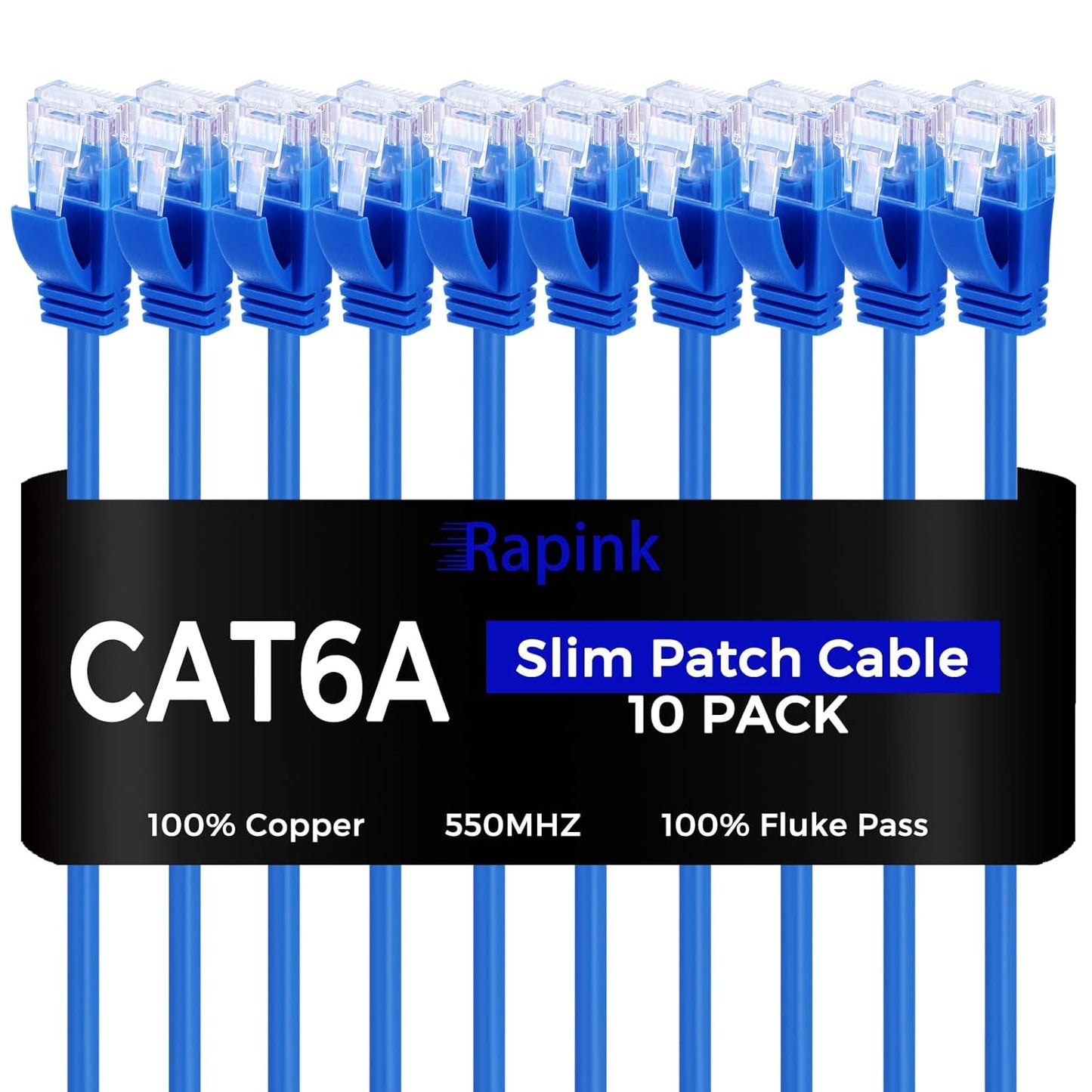 Rapink Cat6a 5ft Ethernet Cables (10 Pack) - Slim, 10G Support, Snagless, Flexible with Gold Plated Connectors