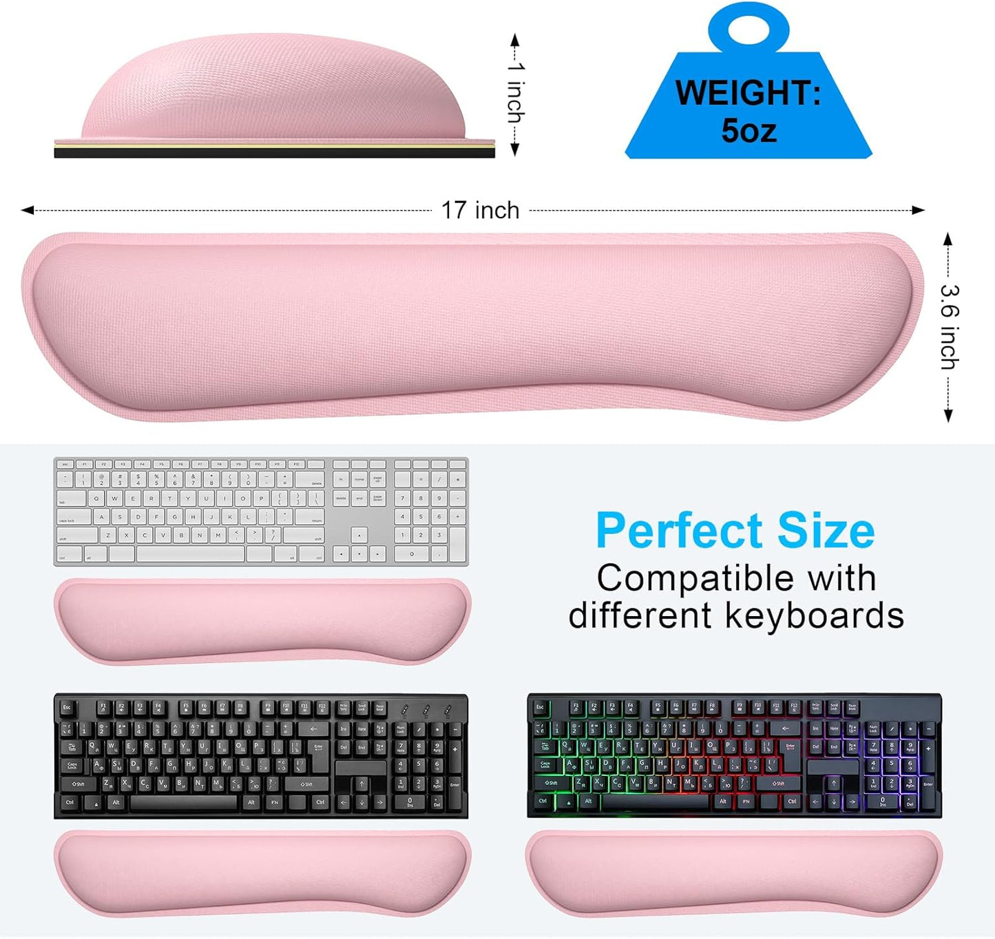 Dapesuom Enlarge Keyboard Wrist Rest, Cute Memory Foam Keyboard Wrist Cushion for Computer Desk Mats Support, Typing Pain Relief Ergonomic Mouse Pad Rests with Non-Slip Base for Gaming, Laptop, Pink