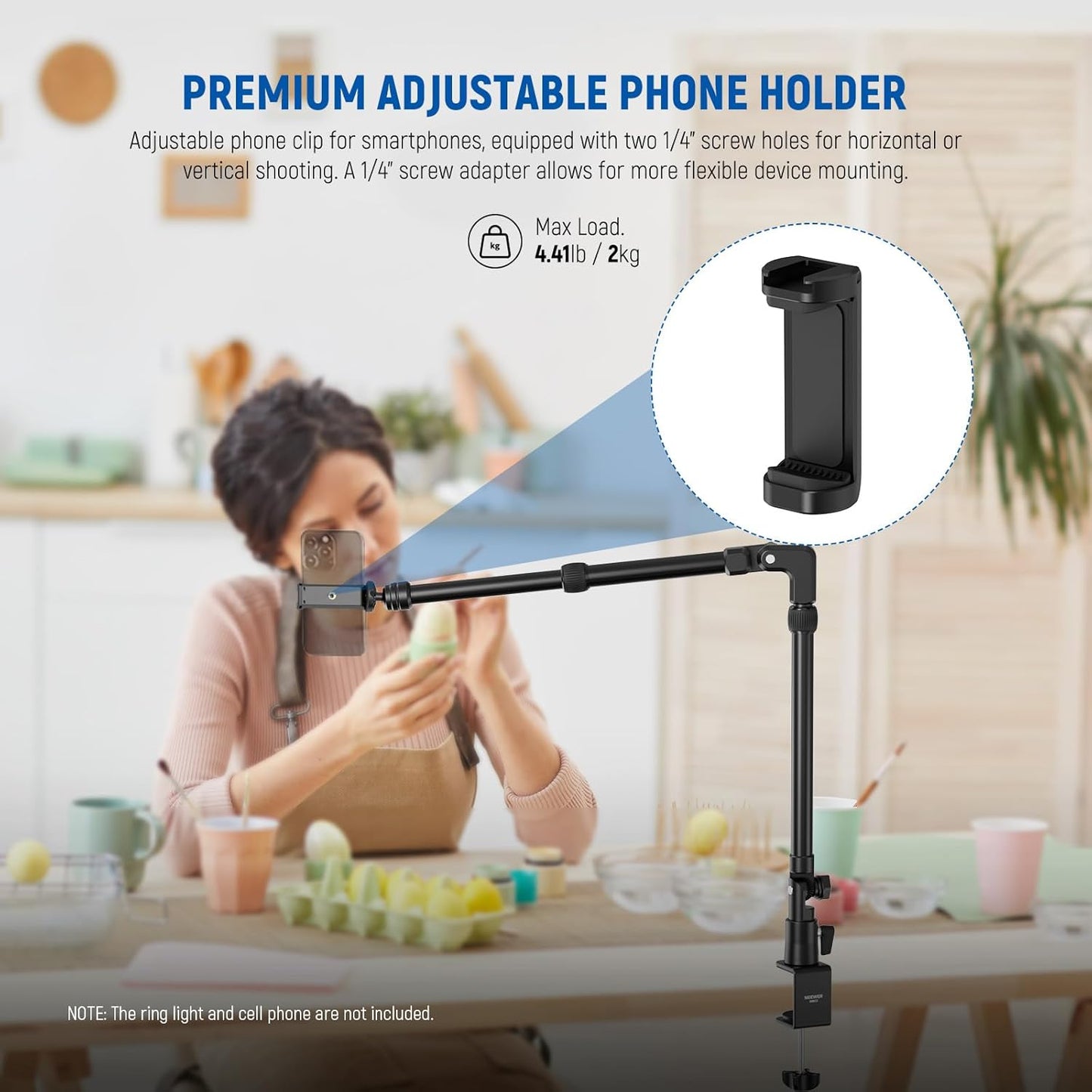 NEEWER 45.5" Overhead Camera Desk Stand, Aluminum 4 Section Magic Mic Boom Arm with C Clamp Mount Phone Holder, for Webcam LED Light Microphone Streaming Zoom Video Recording, Max Load 4.41lb, DS023