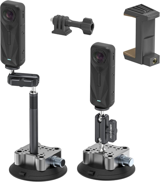 4.5" Suction Cup Camera Mount with 4.72" Extension Rod, Universal Car Mount for Cameras, Phones, Cameras with 3.84" Magic Arm