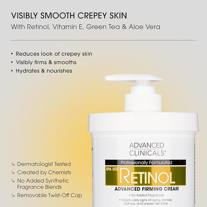 Advanced Clinicals Retinol Cream + Collagen Peptides Body Moisturizer & Face - Image 2