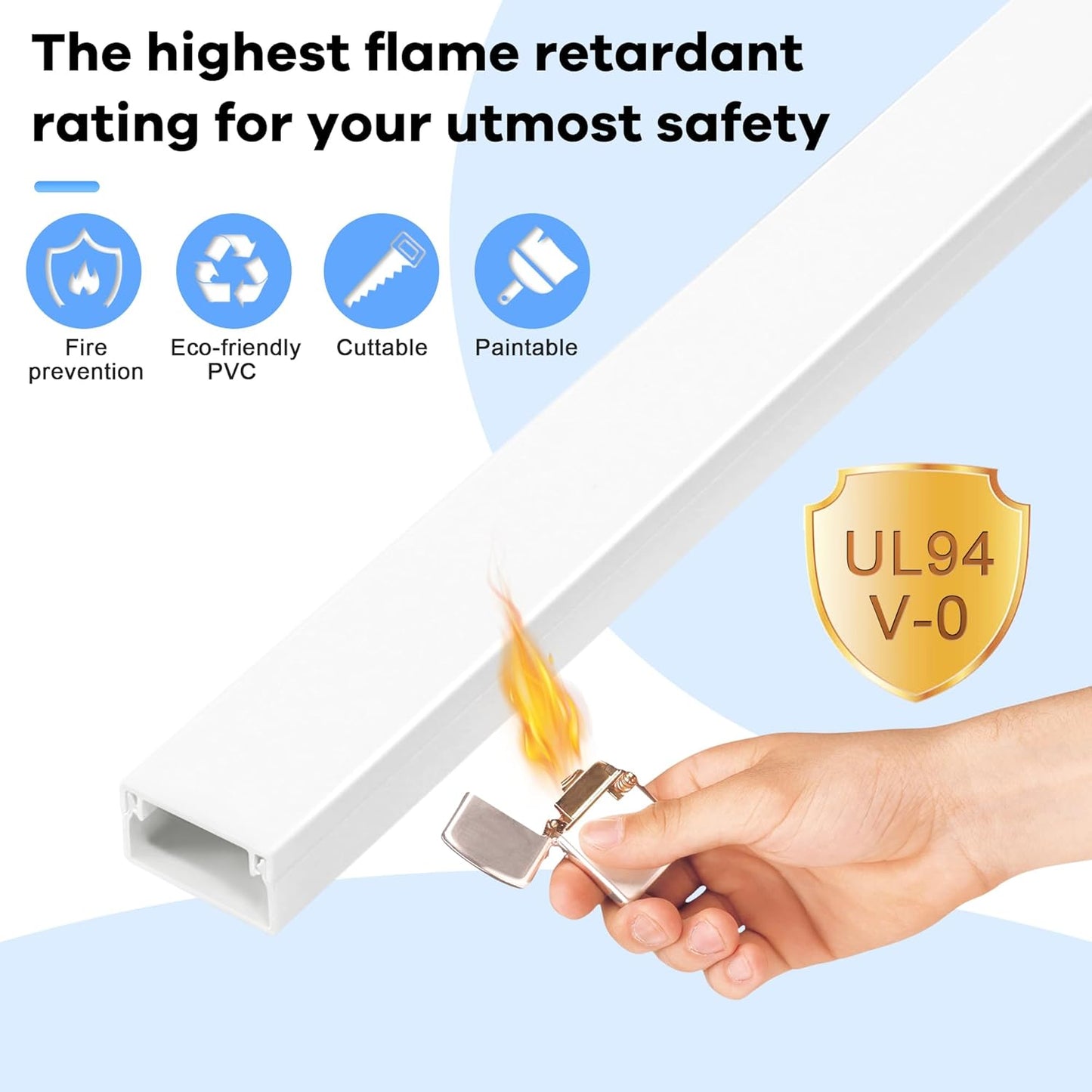 126in Cord Hider Kit, ZhiYo Wire Hiders for TV on Wall, Paintable Cable Management Kit, Wire Cover for Wall Mount TV, Grey Cable Raceway, Cord Cover Wall Wire Management Kit, 8xL15.7in W1.18in H0.67in
