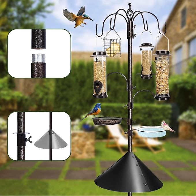 YINGYM 6-Hook Bird Feeding Station Kit Wild Bird Feeder Stand Pole, Mesh Tray - Image 4
