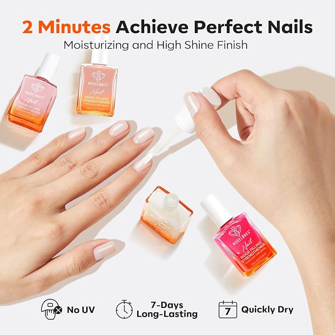 modelones Nail Strengthener Kits Milky White Glitter Pink Nude Nail Polish Sets - Image 4