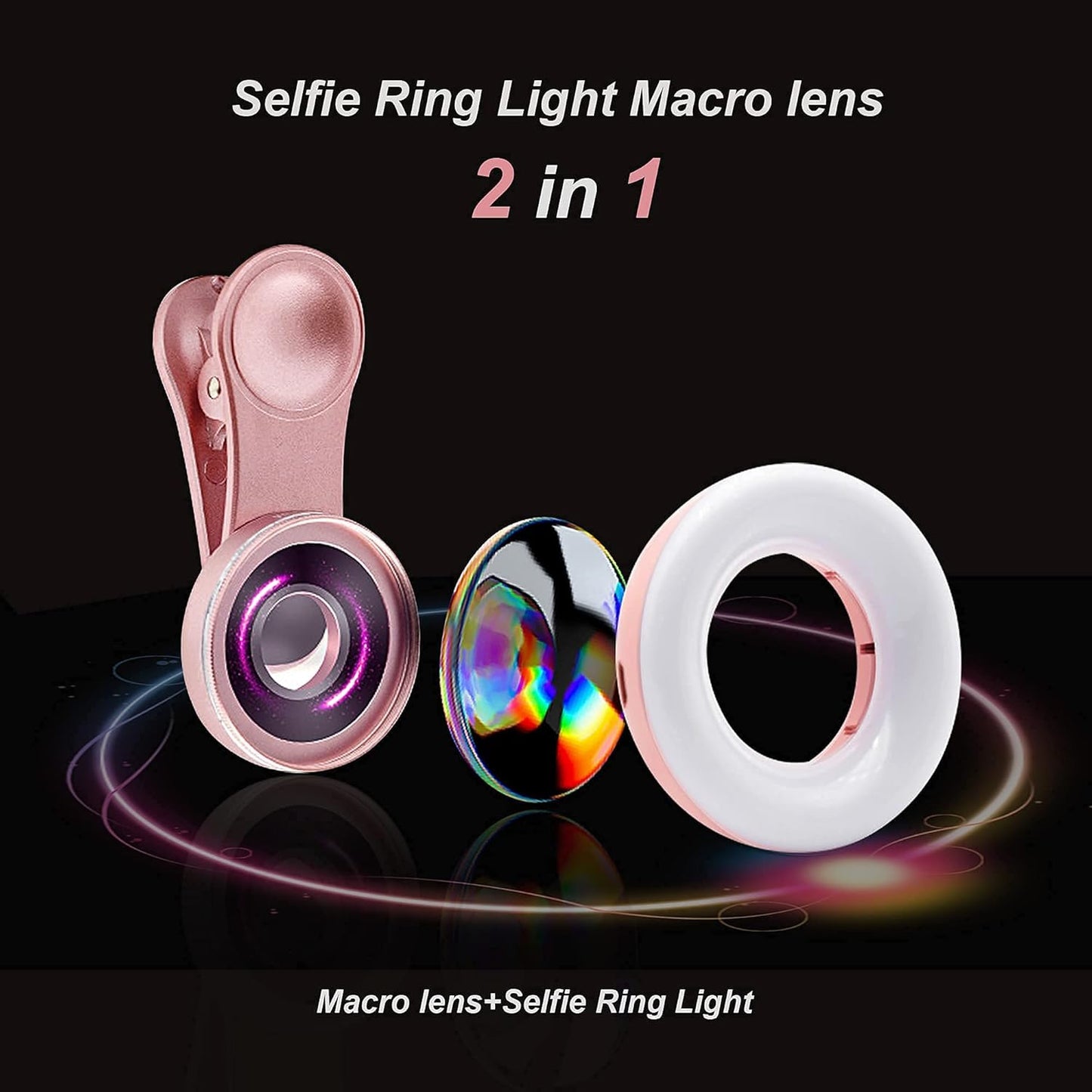 Macro Lens for iPhone and Android with Mini Clip Ring Light, Portable Rechargeable Dimming, for Smart Phone Photography, Camera Video Recording, VLOG