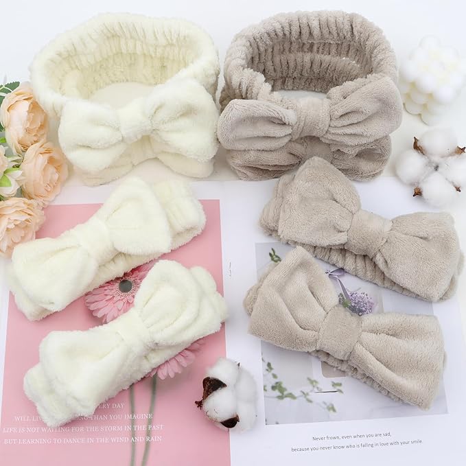 8 Pack Beige SKincare Headband for Washing Face, Spa Headbands for Women Girls - Image 7