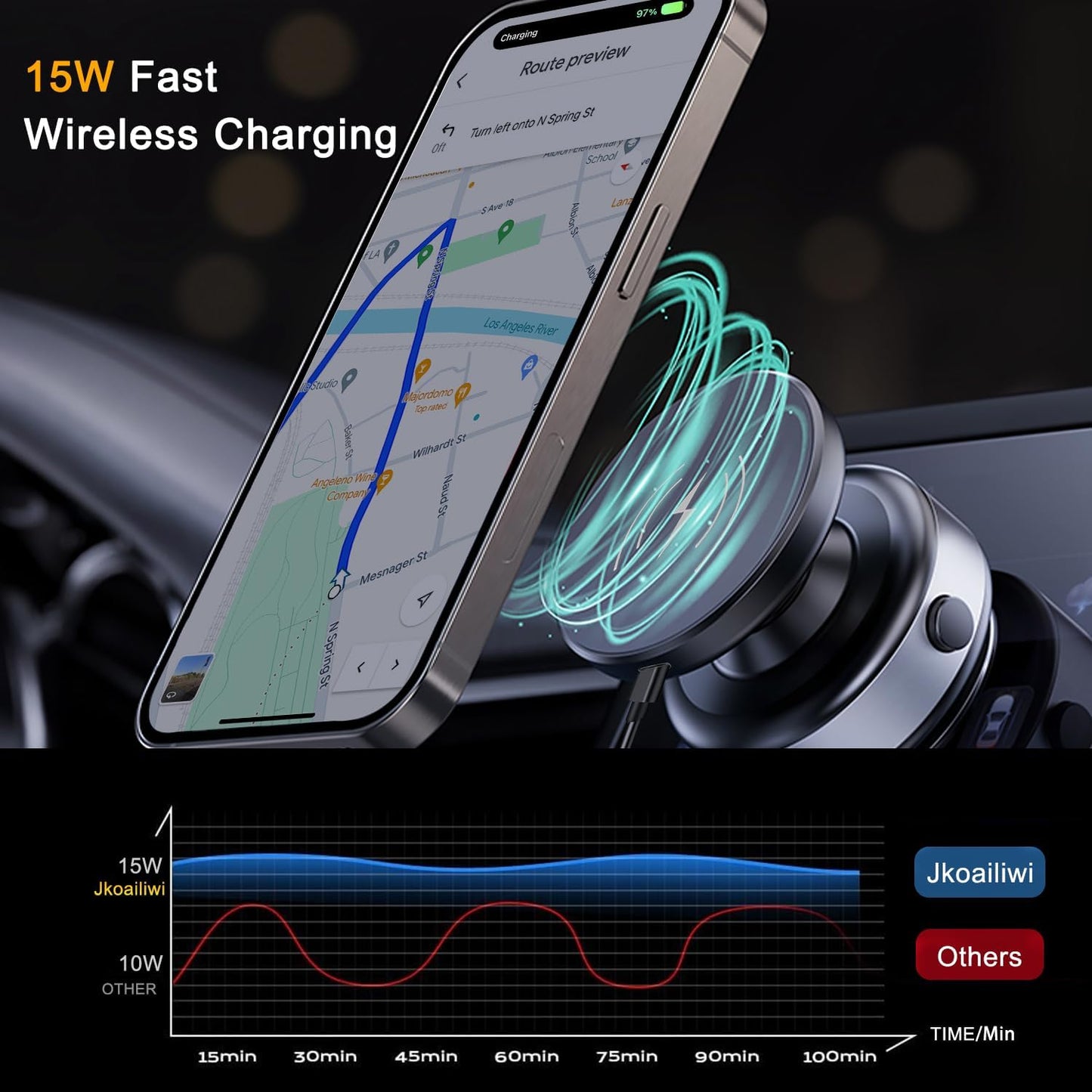 15W Wireless for MagSafe Car Mount Charger, 360° Adjustable Vacuum Magnetic Phone Holder Car Charger for iPhone 16 15 14 13 12, Suction Cup Phone Mount for Gym/Mirror