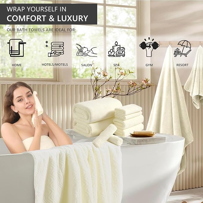 8 Piece Bath Towel Set |2 Oversized Large Bath Sheet, 2 Hand Towels, 4 - Image 2