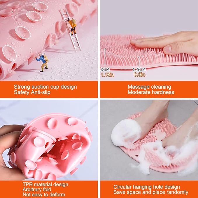 Shower Back & Foot Scrubber, Wall Mounted Back Scrubber Silicone Bath Massage - Image 2