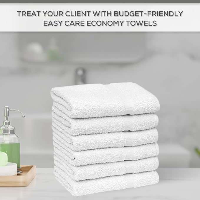 GOLD TEXTILES 48 White Economy Bath Towels Bulk Cotton Blend - Image 3