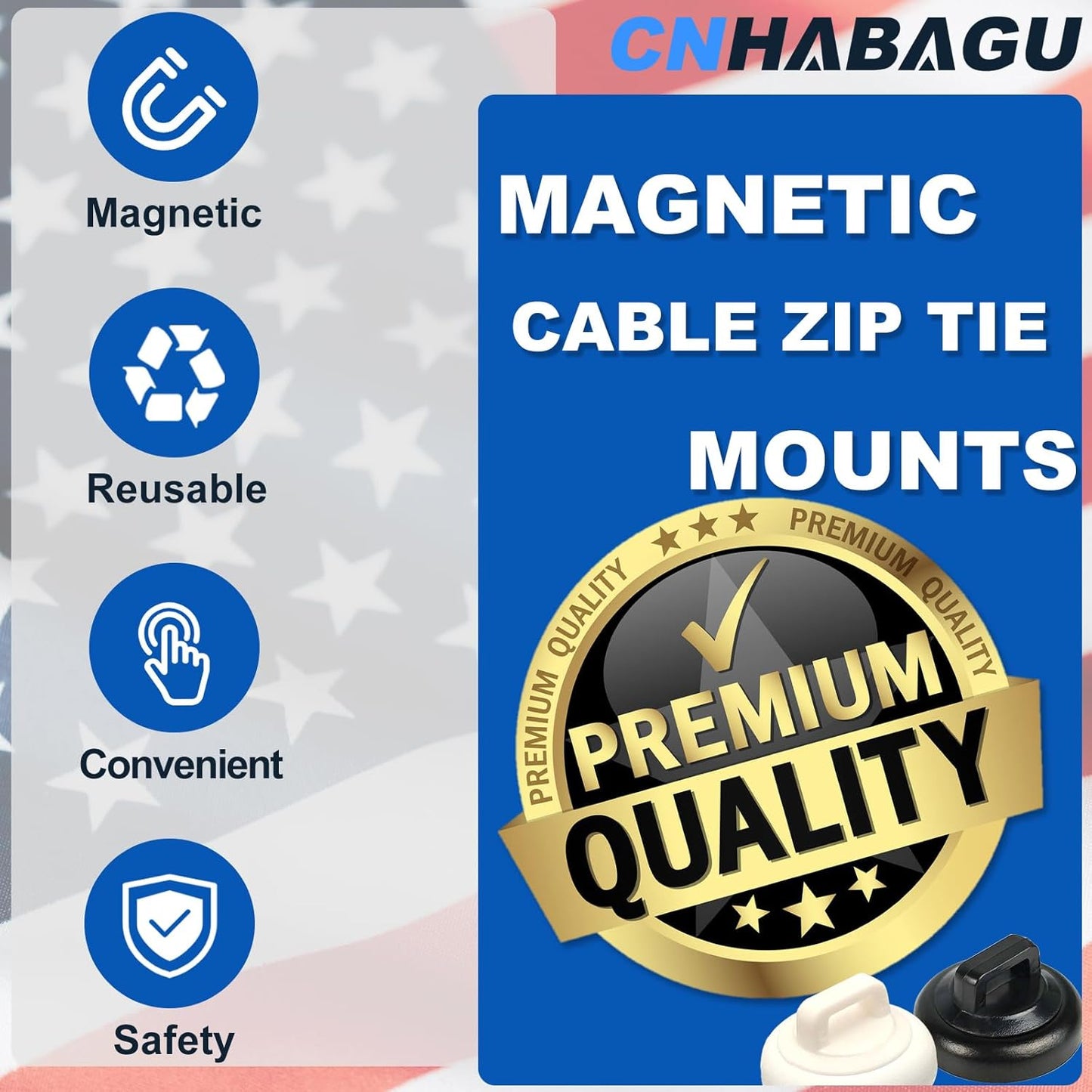 Magnetic Cable Zip Tie Mounts Clips Multipurpose Zip Ties Mount Base Holder Black Wire Cable Holder Mount Wire Clips Management for Home Office Marine Electrical Wiring (White, 5 Piece)