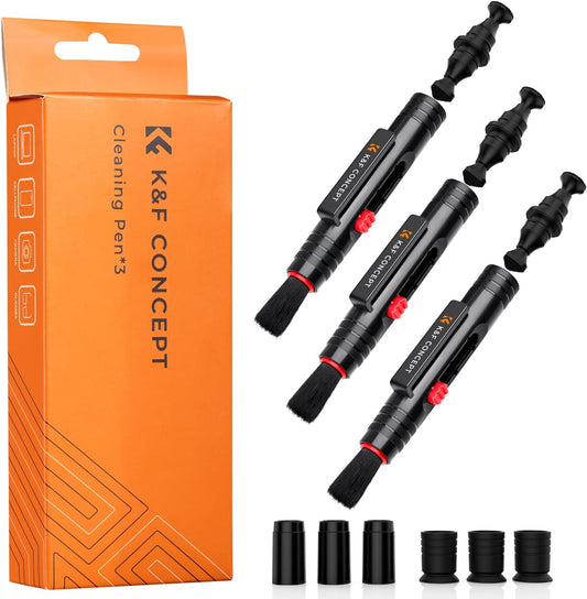 K&F CONCEPT Professional Lens Cleaning Pen*3 with Soft Brush, Carbon Head Lens Cleaning Pen Compatible with Canon, Nikon, Pentax, Sony Digital Camera Cleaning,AR VR Glasses Cleaning