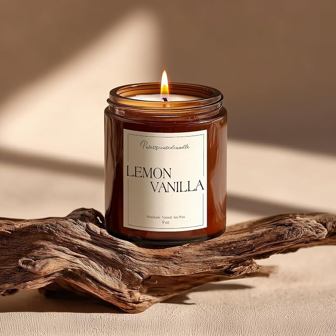 Lemon Vanilla Scented Candle for Home, Natural Soy Wax Aromatherapy Non Toxic - Image 3