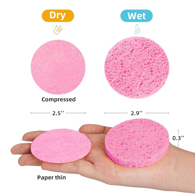50-Count Compressed Facial Sponges|Kickleen 100% Natural Cellulose Cosmetic Spa - Image 2