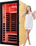 OUTEXER One Person Sauna Far Infrared Saunas Room Obeche Wood 1350W Dry Saunas by OUTEXER