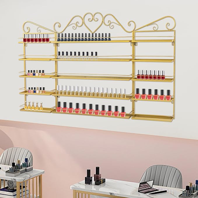 5-Tier Wall-Mounted Nail Polish Storage Racks Set of 3, Metal Cosmetic Display - Image 5