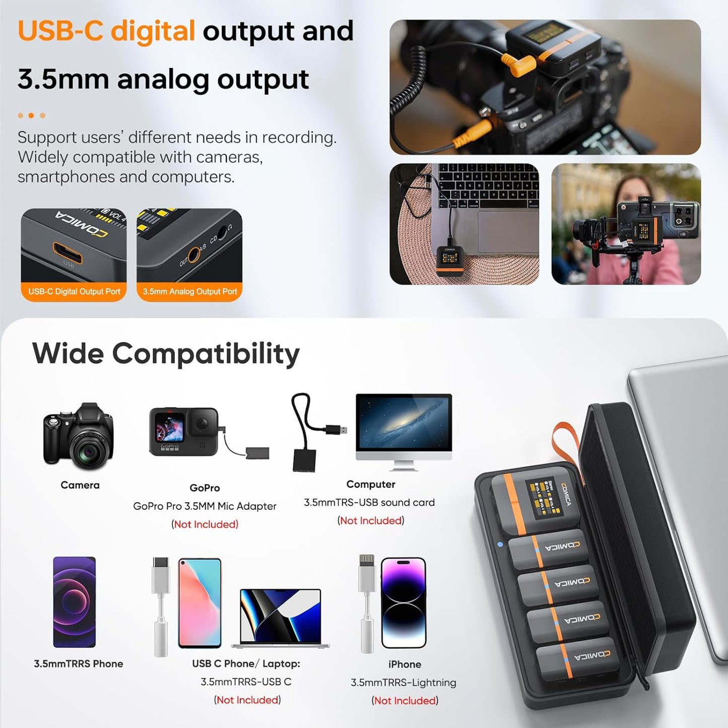 COMICA Vimo Q 4 Channel Wireless Lavalier Microphone System with Noise Cancellation, 4 Audio Tracks Output, 656ft Range, Wireless Mic for iPhone, DSLR Camera, Android, Video Recording Livestream