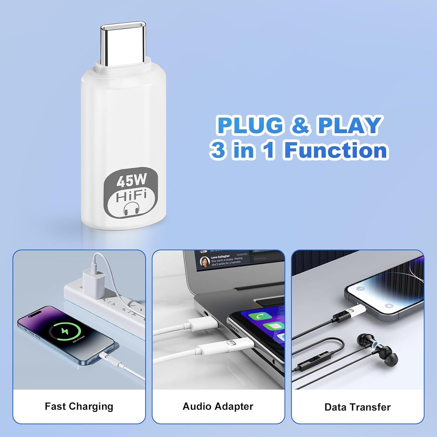 USB C to Lightning Audio Adapter,Lightning to USB C Hi-Fi Adapter for Headphones,480Mbps High-Speed Data Transmission with 45W Fast Charging for iPhone16/15 Series,iPad mini/Air/Pro