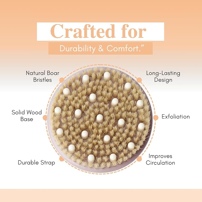 2 in 1 Dry Brushing Body & Face Contour Brush Set – Natural Boar Bristle Body - Image 3
