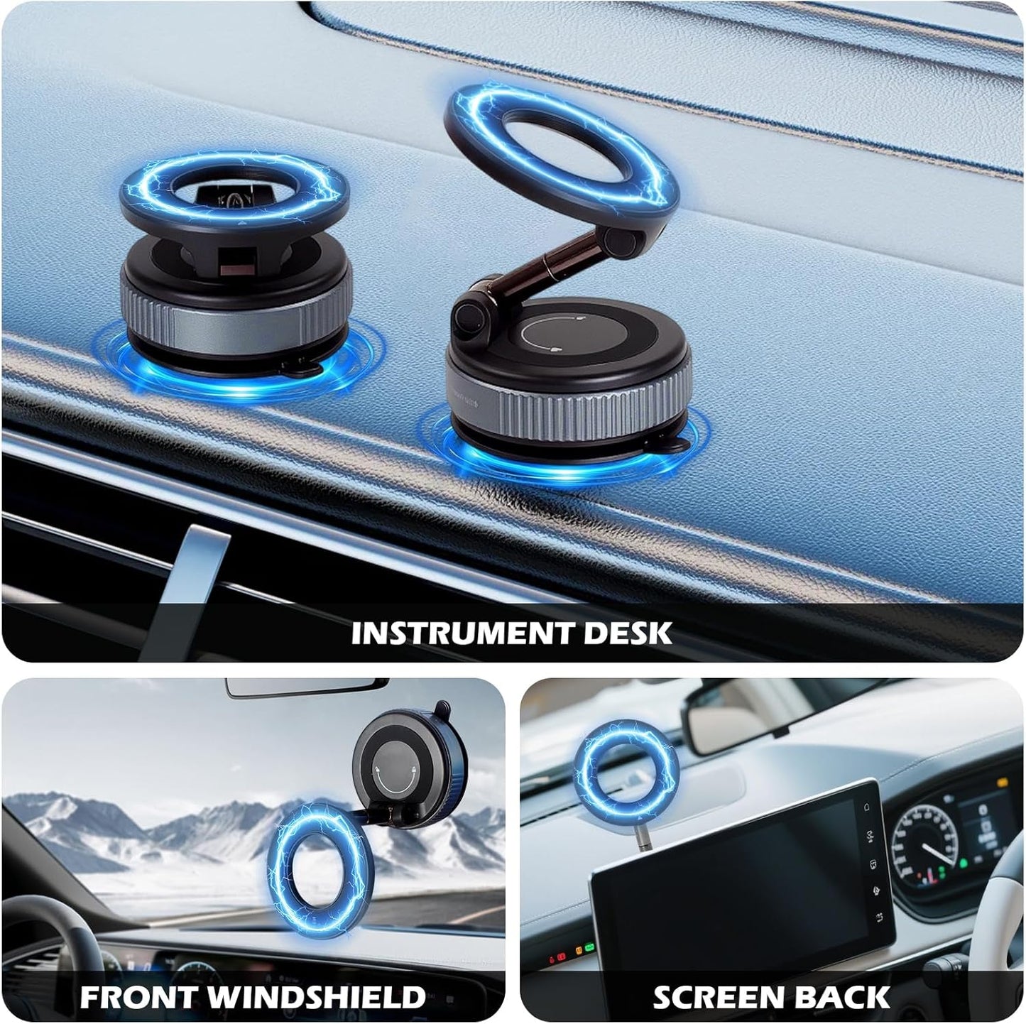 2025 Premium 360° Magnetic Car Phone Mount - Ultra-Strong Vacuum Suction for iPhone 16 Pro Max/Android - Foldable Adjustable Holder for Car/Truck/Gym/Home - Secure No-Slip Design (Black)