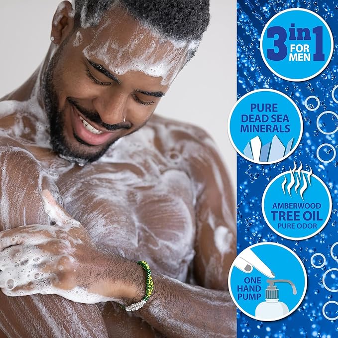 Dead Sea Collection Amber Wood Men’s Body Wash – 3 in 1 Body Wash - Image 5