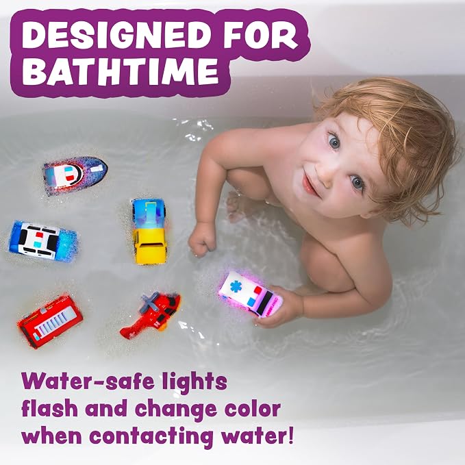 Tub Works® Emergency™ Cars Light Up Bath Toys, 12 Pack | Water-Activated Light - Image 2