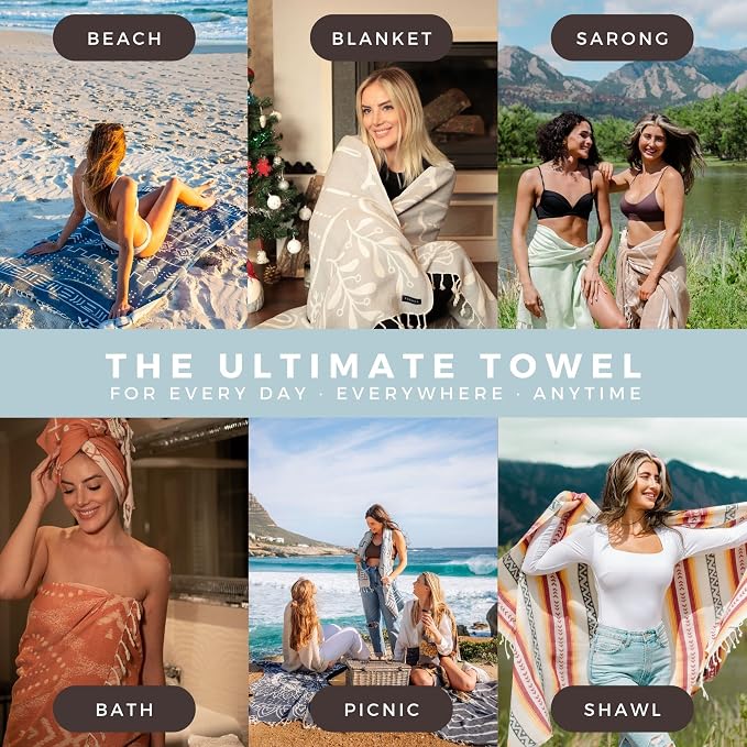 FESHKA Sand Free Turkish Beach Towel Quick Dry Bath Towel All ages, Oversized - Image 3