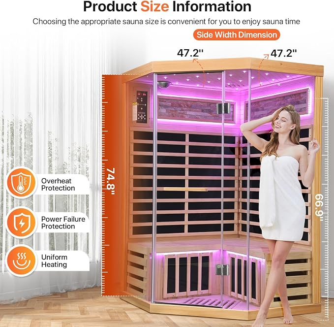 OUTEXER Sauna Corner Saunas for 2-3 Person 120V Home Indoor Canadian Hemlock - Image 6