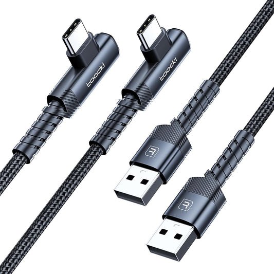 USB to USB C Cable [3.3ft, 2Pack ] USB A to Type C Right Angle Charger Cord 90 Degree Braided Fast Charging for iPhone 16/15/15 Plus/15 Pro/15 Pro Max/Samsung Galaxy S10 S10+, A15 A25, LG V30, Switch