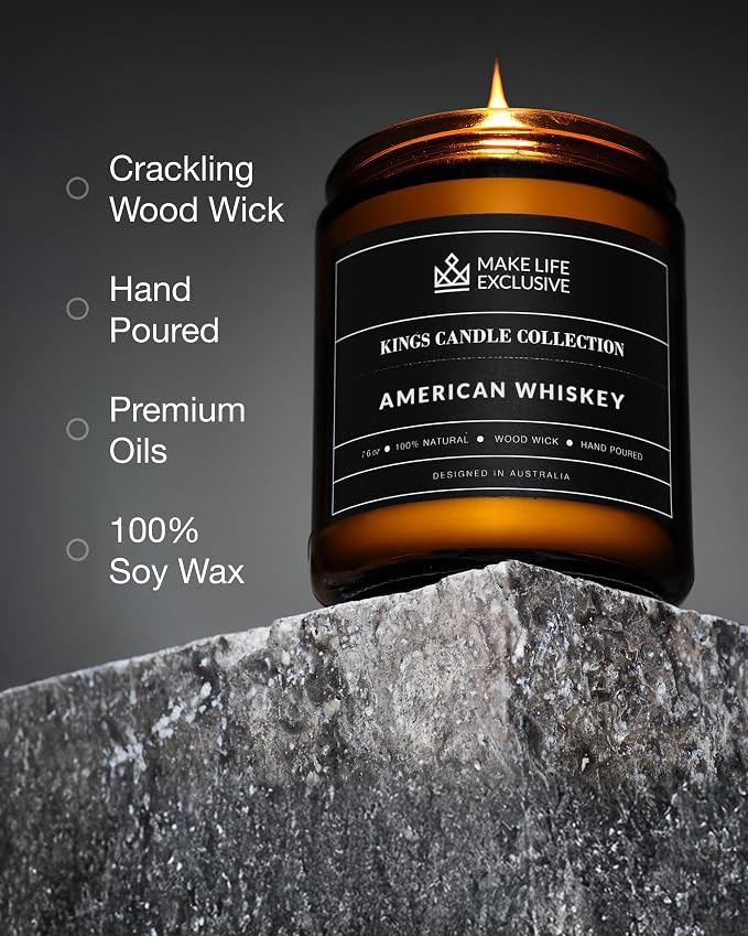 Scented Candles for Men | Whiskey Scented | Wooden Wick, Long Lasting, - Image 4