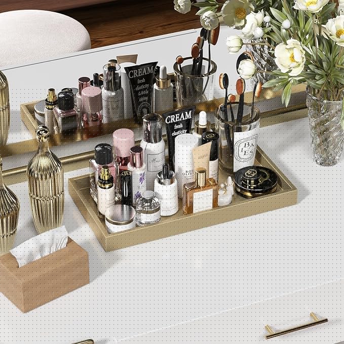 ZHWS Gold Bathroom Vanity Tray for Countertop Perfume Makeup Jewelry Candle - Image 3