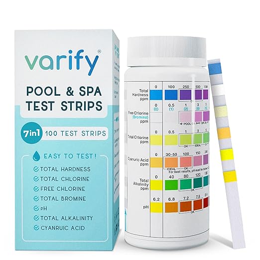 Varify 7 in 1 Pool and Spa Test Strips- Easy to Use Water Testing Kit by Varify