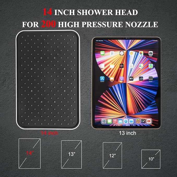 Dual shower Head with Handheld and Filter-14'' Rainfall ShowerHead, High - Image 3