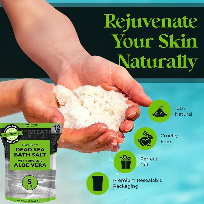 Aromasong Dead Sea Salt with Organic Aloe Vera, Spa Bath Salts, 5 Lbs Fine Bulk - Image 5