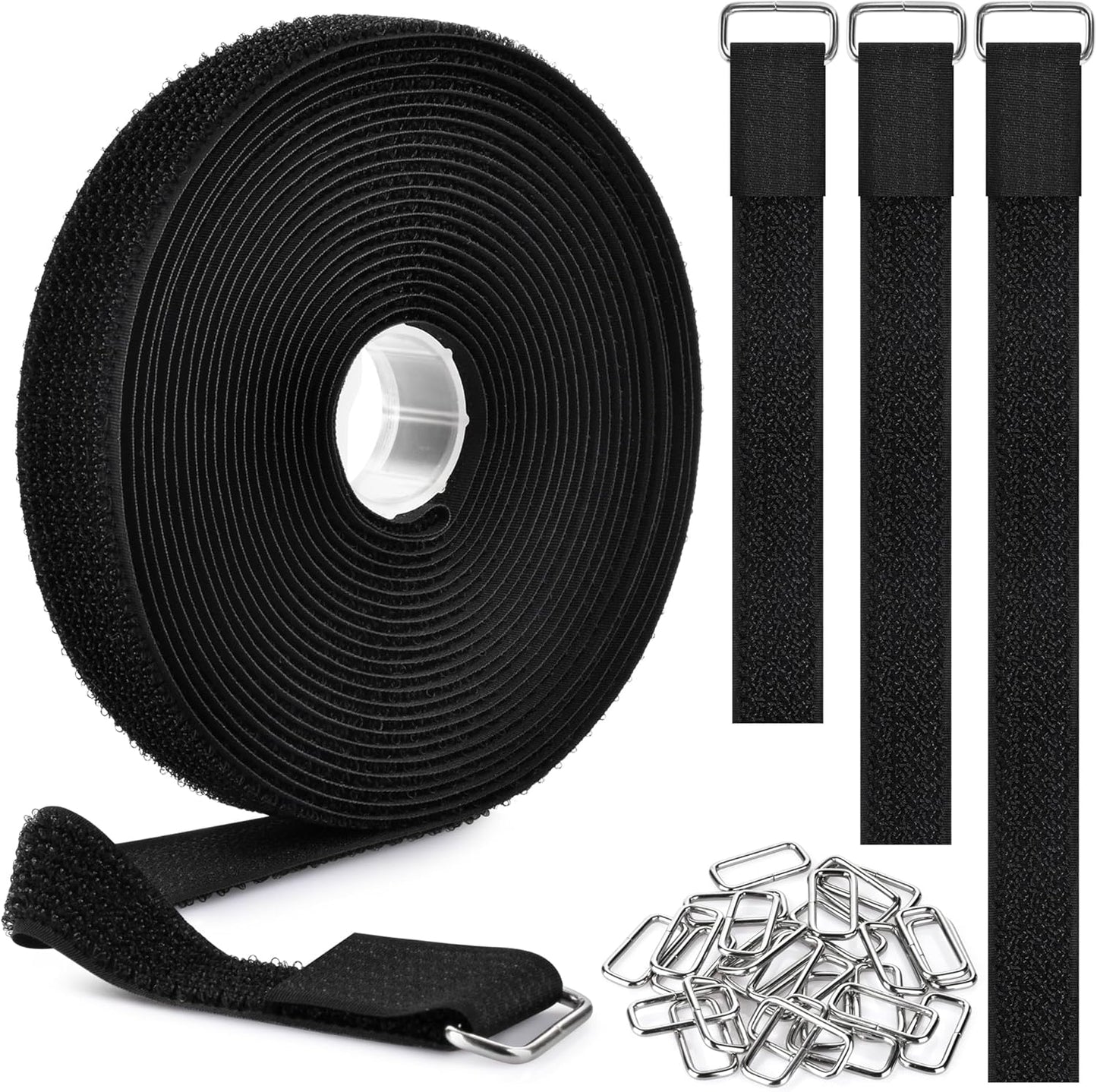 1"x39.4ft Hook and Loop Straps with 60 Buckles Adjustable Cut-to-Length Cable Ties Roll- Reusable Nylon Fastening Tape Cable Straps for Storage or Organization (1in x 39.4ft)